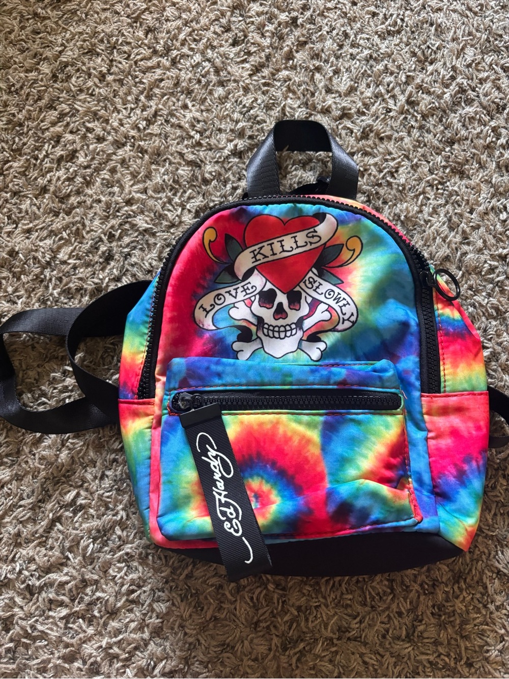 Ed Hardy Mini Backpack Tie Dye Skull Love Kills Y2K Colorful
